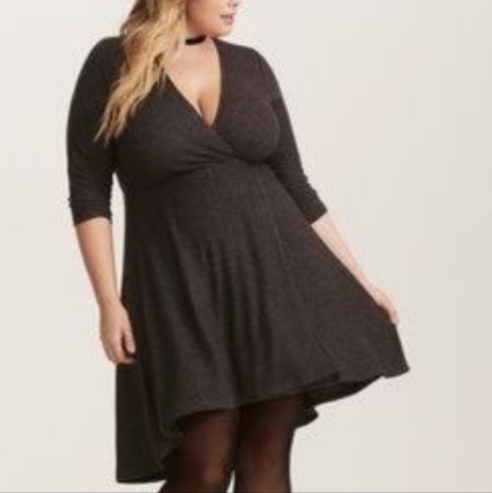 Torrid Goth Comfy Gray Faux Wrap Soft Stretch Surplice Dress Medium